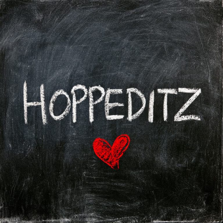 Cover des Düsseldorfer Karnevalslieds Äschermeddewoch zum Aschermittwoch, Kreideschrift Hoppeditz mit rotem Herz